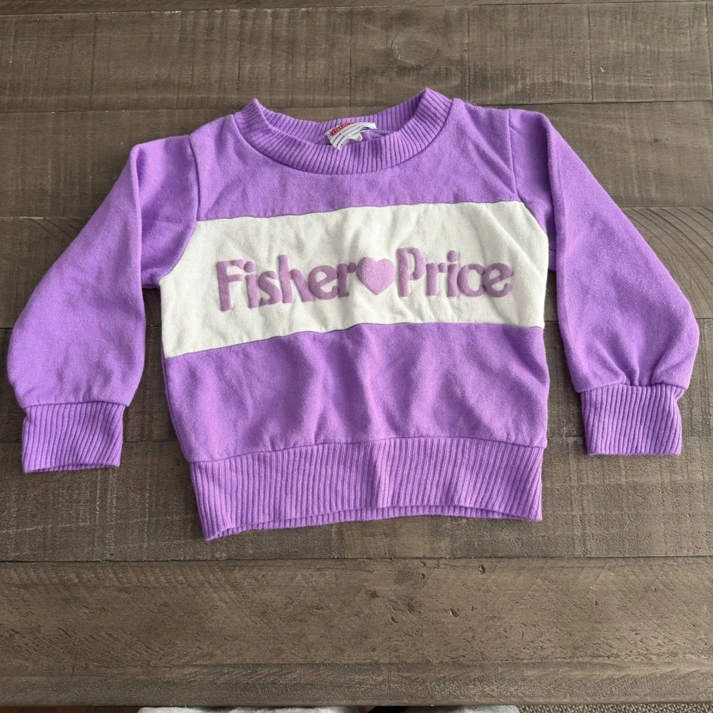 Vintage Kids Fisher Price Purple White Colorblock Retro Classic Sweatshirt